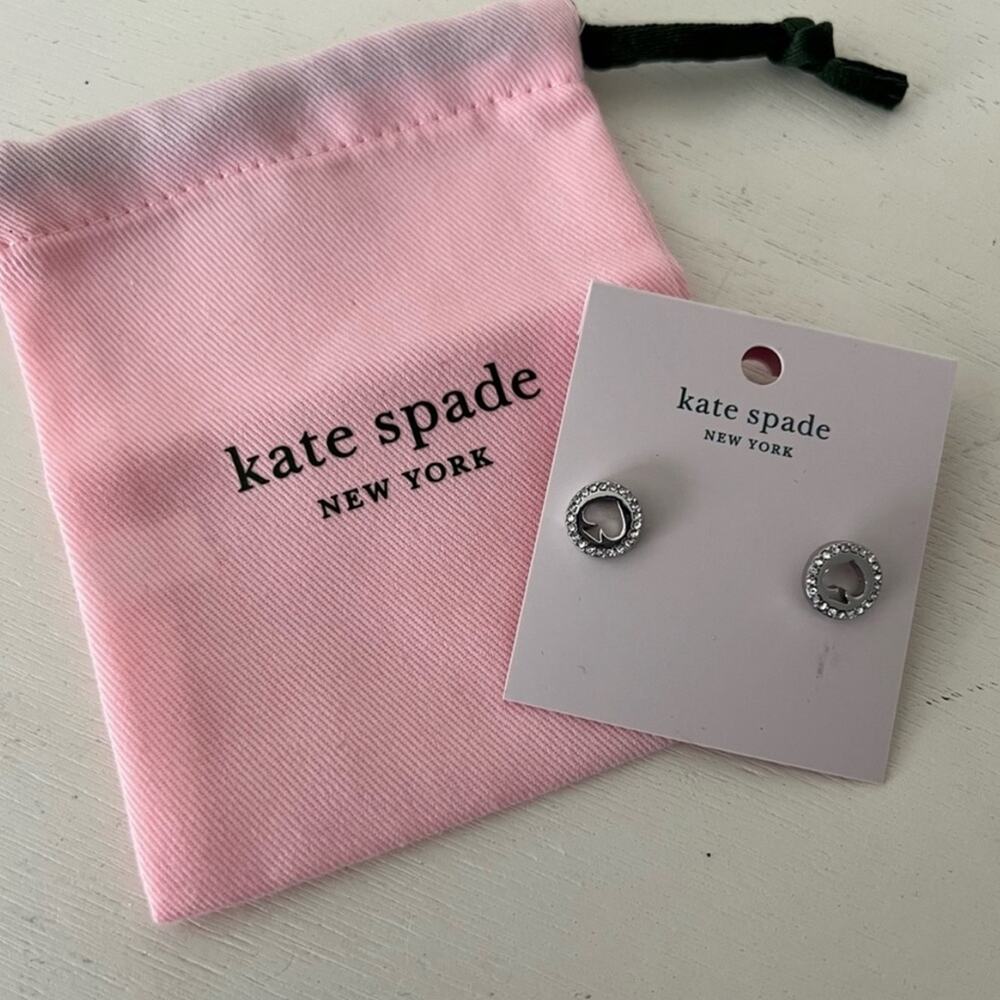 Kate Spade New York Pave Halo Spade Studs Silver New W/Pouch